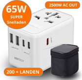 Bol.com Yemtech® Universele Wereldstekker - Reisstekker 65W PD - Snellader - Reisadapter - Ultra Fast Charge Oplader GaN 3 - USB... aanbieding