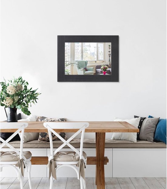 Lzuso Boerderij badkamerwandspiegel houten frame rustieke hangende spiegel decoratie vintage rechthoekige horizontale kleine spiegels voor aan de muur woonkamer slaapkamer kaptafel entree vintage