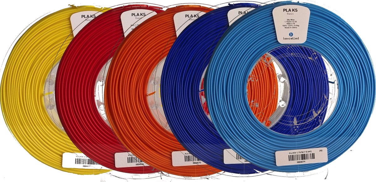 Kexcelled PLA - Combideal 5 x 500g (2,5kg) - Geel, Rood, Oranje, Blauw, Meer blauw - 1.75mm
