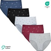 GAUBERT® 5-Pack Dames Hoge Taille Slips - Organisch Katoen - Subtiele bloemetjes print - Superzacht en Elastisch - 9091 Maat L