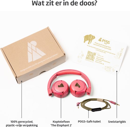POGS - The Elephant 2 - Bedrade on-ear kinder koptelefoon - Veilige volumebegrenzing - Duurzaam - rRoze