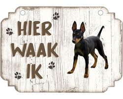 Hier Waak Ik: Doberman Pinscher | Waakbord | Spreukenbord | Hondenras | Hond | Betreden op eigen risico | Pas Op Voor De Hond | Deurbordjes | Bewaker Van Dit Huis