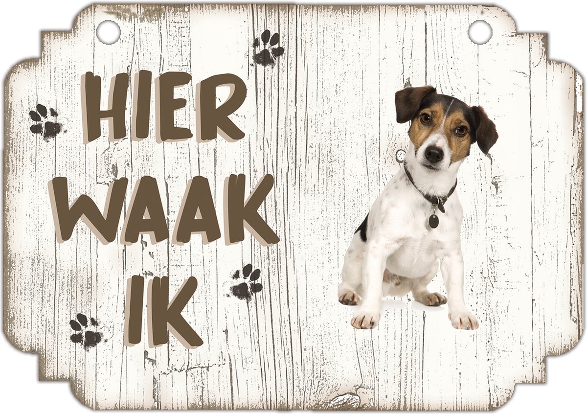 Bol.com Hier Waak Ik: Jack Russel | Waakbord | Spreukenbord | Hondenras | Hond | Betreden op eigen risico | Pas Op Voor De Hond ... aanbieding