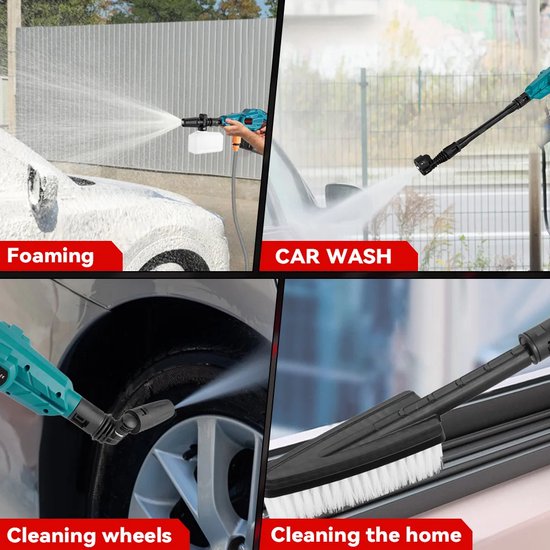 Hogedrukreiniger - Car Washer - Draadloze Hogedrukreiniger - Maximale Druk 200Bar - Werkdruk 100 Bar - 3500W - 3 Versnellingen - Compatibel Met Makita 18V - incl. 2 x Batterij - 6.3L P/Min - Complete Set - Groen — afbeelding 4