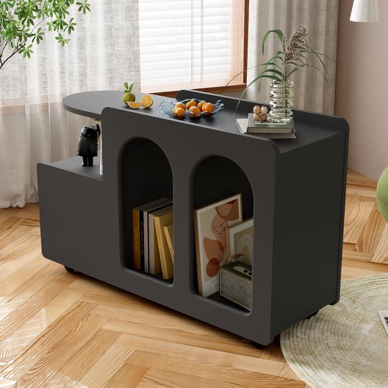 Gutent Armoire de Rangement, Zwart, Amovible, Commode sur roulettes, Armoire de Rangement Multifonctionnelle, largeur 82 cm, design en arc simple, convient au salon, à la salle à manger et à la chambre