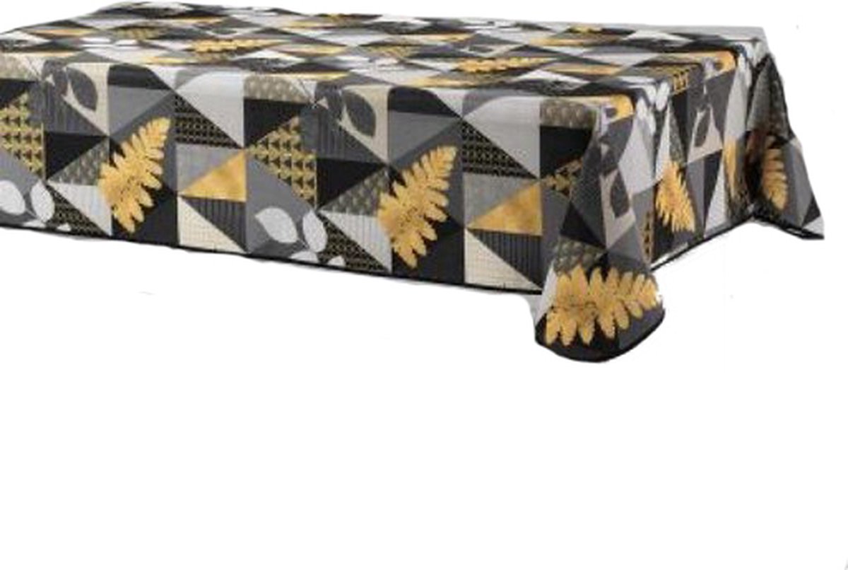 Tafelkleed Rechthoek Blad– Anti-vlek en Anti-kreuk – Zwart/Geel 150x240 cm