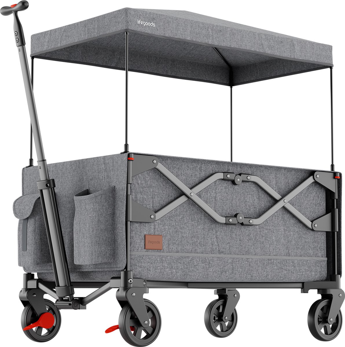 LifeGoods Bolderkar - Opvouwbaar - Kinderenvervoer - 80KG Draagkracht - Strandkar - Draaibare Wielen - Grijs