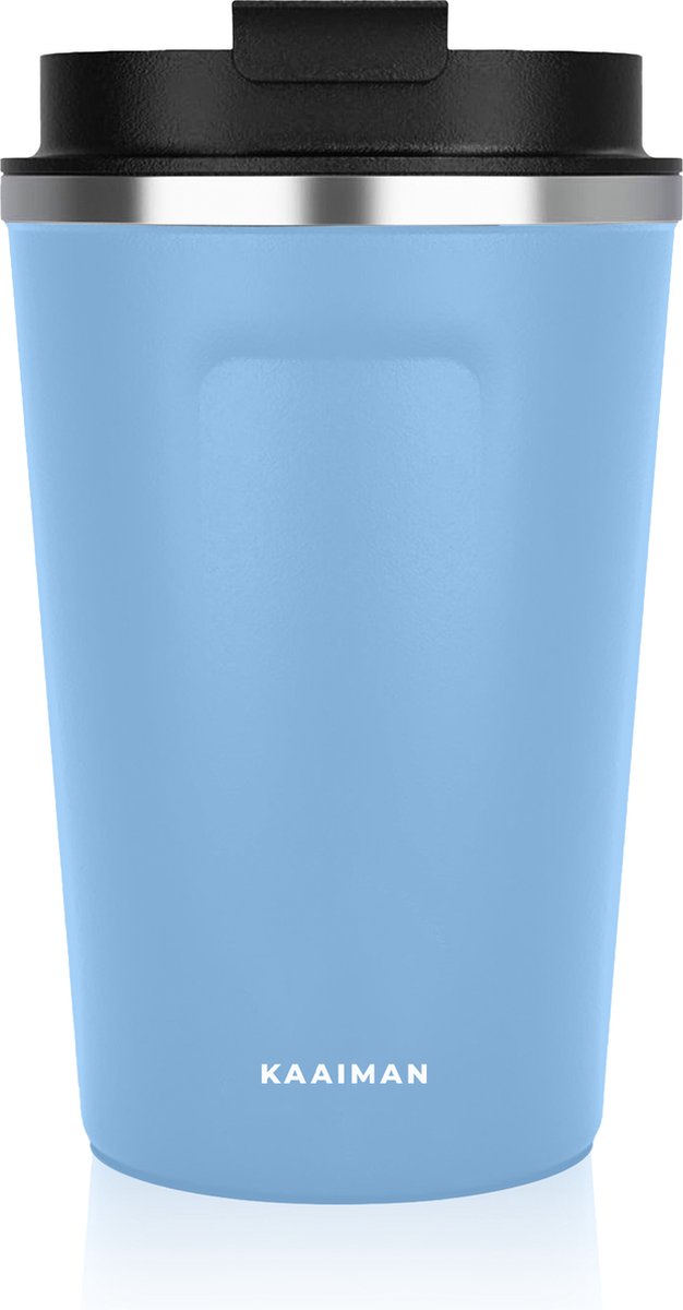 Kaaiman® RVS Thermosbeker - Drinkbeker - Koffie - Thee - Water - Warm en Koud - Travel Mug - Blauw - 380ml - Koffiebeker - Theebeker