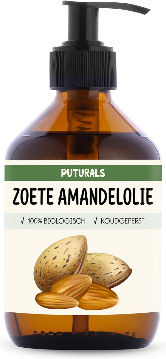 Goedkoopste Puturals Amandelolie 100 Biologisch - 300ml - Koudgeperst en Puur - Zoete Amandelolie Voor Haar, Huid en Gezicht