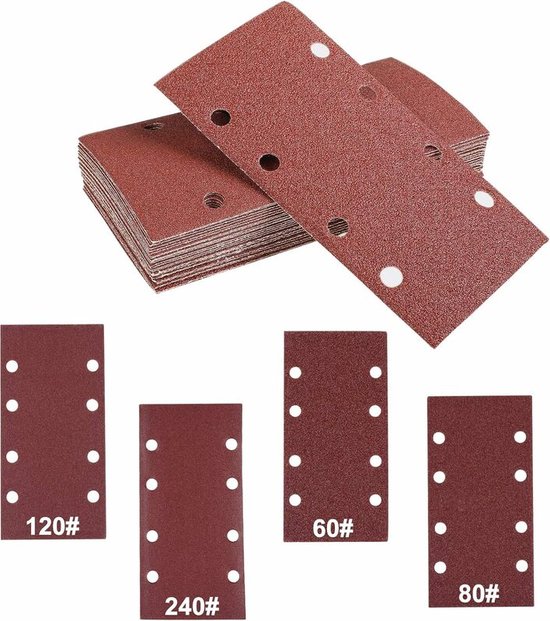 40 stuks - rechthoekig schuurpapier - 60/80/120/240 - korrelig schuurpapier voor vlakschuurmachine- Voor hout en metaal - 93 x 185 mm - zelfklevend - klittenband