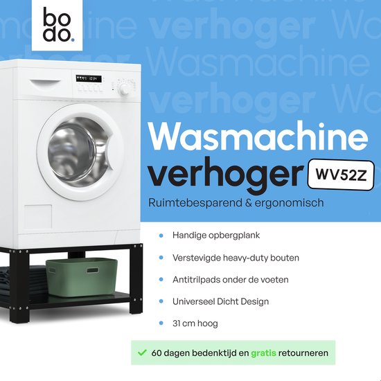 Bodo® - Wasmachine Verhoger - Kast - Ombouw met Plank - Zwart - 63x54x31cm