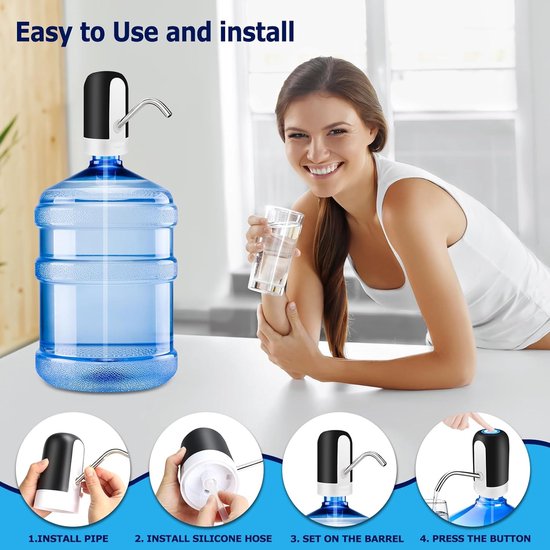 Waterdispenser - Automatische waterdispenser - Oplaadbare waterpomp voor 5 gallon kan, BPA-vrij, siliconen slang van voedingskwaliteit, roestvrijstalen tuit - USB Oplaadbaar - Elektrische dispenser（Zwart） van Merkloos — afbeelding 3