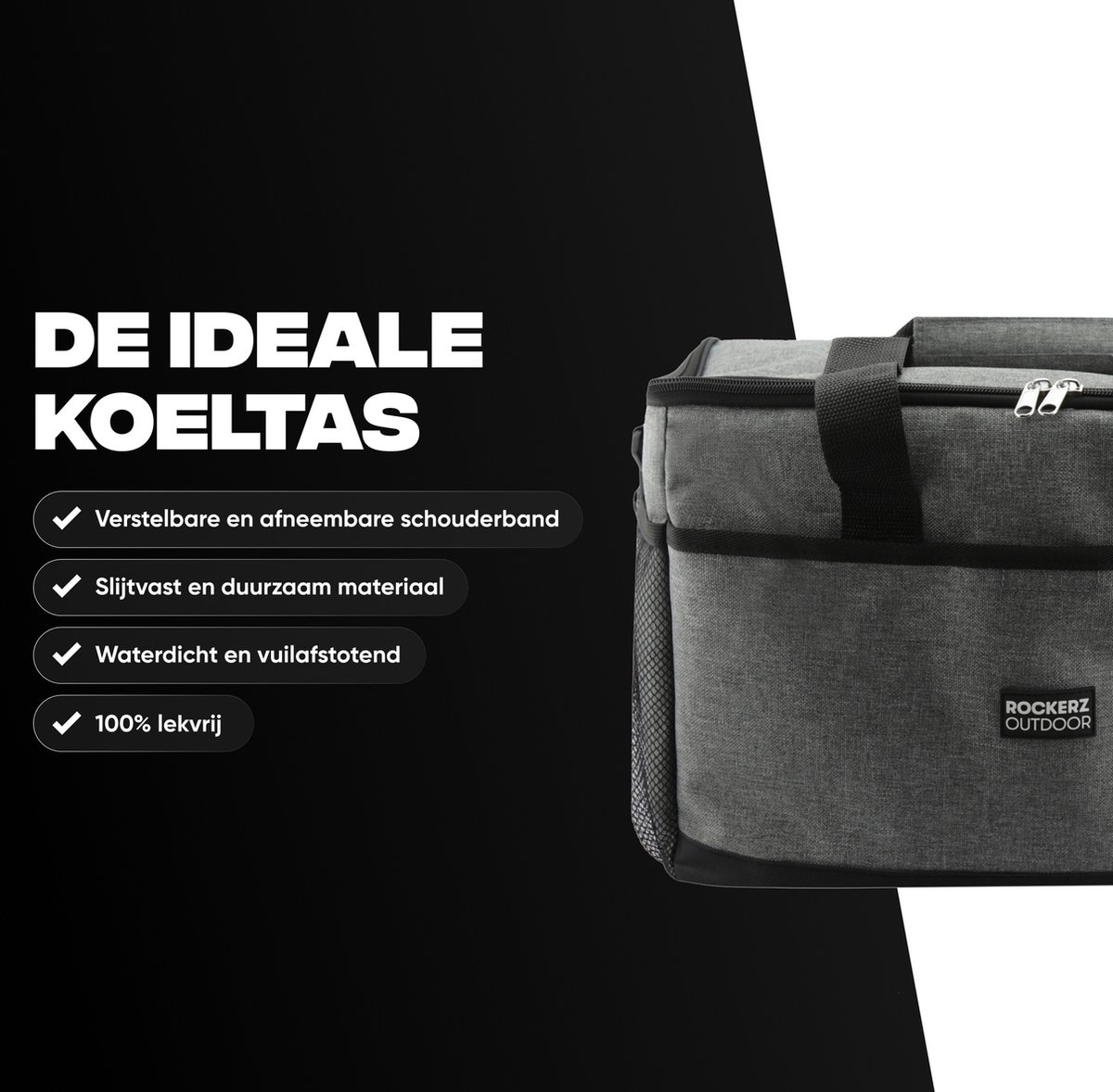 Rockerz Koeltas - 4 laags geïsoleerde grote Koeltas - Incl. 4 koelelementen - 30 liter - Lunchtas - Picknicktas - Capaciteit voor 48x 33 cl blikken of 24x 33 cl flesjes - Slijtvast en duurzaam materiaal - Waterdicht en vuilafstotend - kleur: Grijs — cadeau in Sport & Outdoor - foto 2