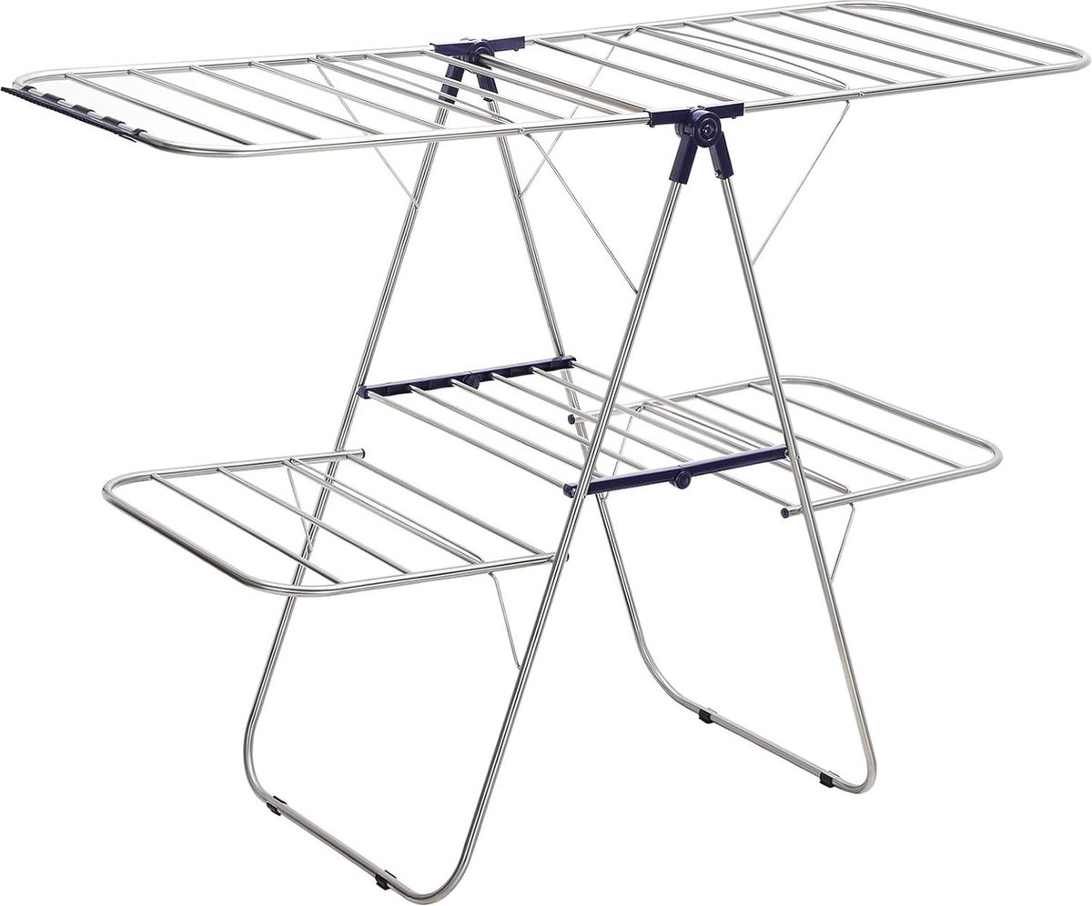 Goedkoopste Kledingrek van Roestvrij Staal met In Hoogte Verstelbare Vleugels - Opvouwbare Droogrek met 2 Niveaus
