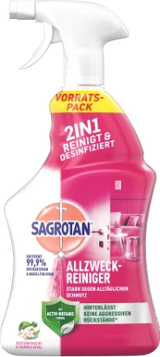 SAGROTAN Allesreiniger met Desinfectie - 1 Liter | Voor keukenreiniging - Badkamer reinigen - Vloeren reinigen - Verwijdert bacteriën en kalkaanslag