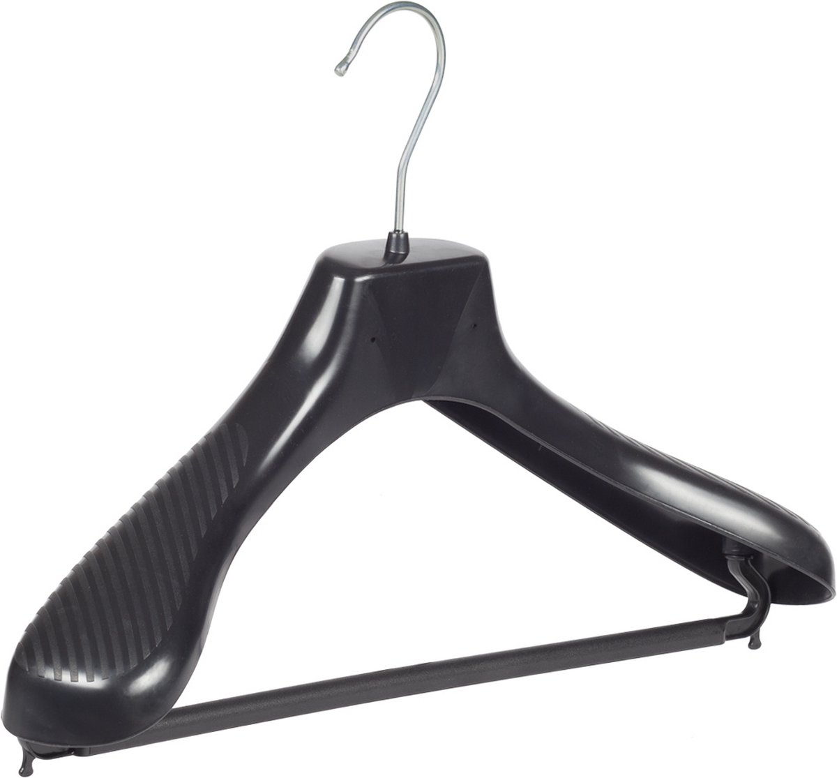 De Kledinghanger Gigant - Mantelhanger - Kostuumhanger - Jassenhanger - Kinderen - GP36 - 20 Stuks - Kunststof - Zwart - Gebogen Model - Schouderverbreding 7 cm - Broeklat - 36 cm - Kinderhanger - Kledinghanger - Kleerhanger - GP-Serie (GP36/B_00/20)