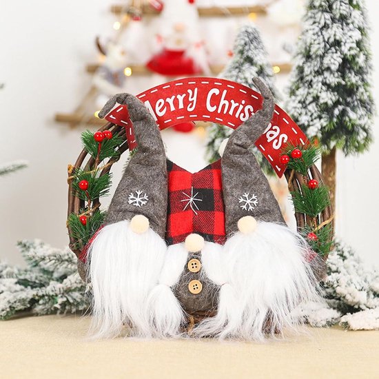 COM-FOUR® Kerstkrans gevlochten - deurkrans WELCOME voor Kerstmis - Kerstdecoratie om op te hangen - houten krans ca. 30 cm (Kerstman - L