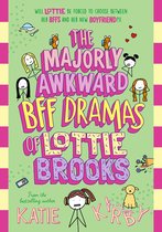 Boekomslag met de titel 'The Majorly Awkward BFF Dramas of Lottie Brooks' in grote, kleurrijke letters. Een meisje met een koptelefoon staat onderaan.