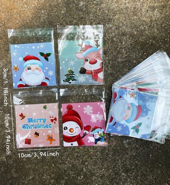 100Pcs Kerst Cellofaan Traktatie Zakken - Zoete Koekje Clear Xmas Cello Gift Met Twist Ties Voor Kerst en Nieuwjaar