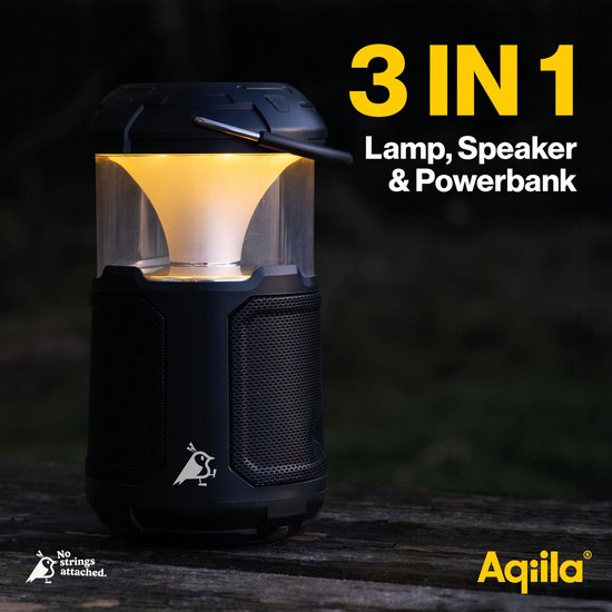 Aqiila Soundbird, 3-in-1 dimbare camping lantaarn, bluetooth speaker en Powerbank, 2x10W, 360° RGB LED lamp, 10000mAh, 1x USB-C, 1x USB-A, multifunctionele campinglamp, IPX5 waterdicht van Aqiila — afbeelding 2