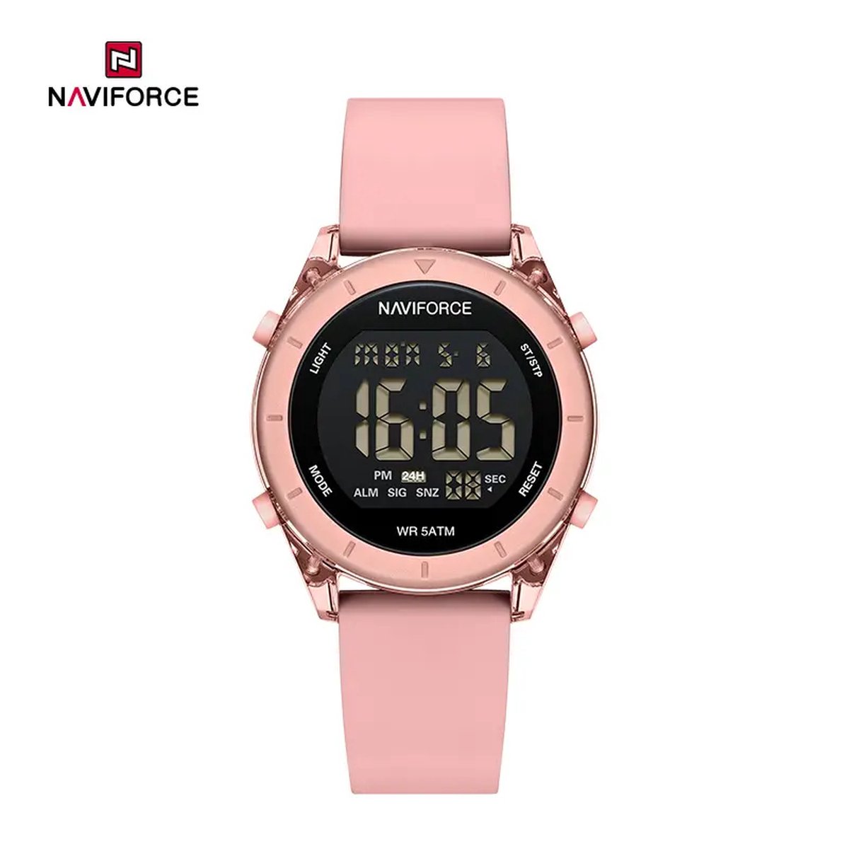 NAVIFORCE horloge met roze siliconen polsband, zwarte wijzerplaat en roze horlogekast voor jongens en meisjes met stijl ( model 7108 PP )