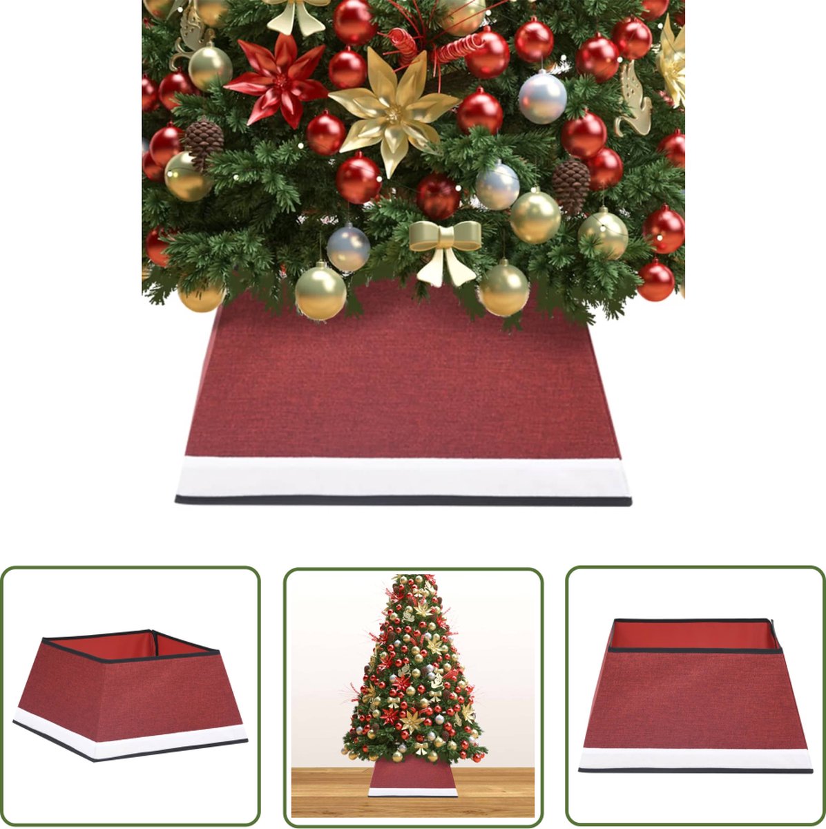 Rode en witte kerstboomrok met afmetingen 48x48x25 cm, kerstdecoratie voor feestelijke sfeer.