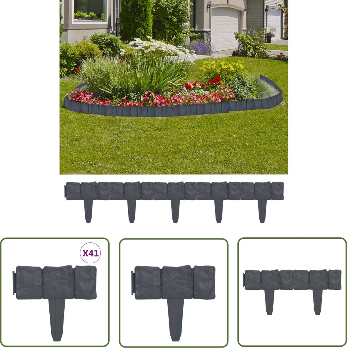 Kunststof graskant/tuin rand/kantopsluiting bruin losse elementen met een totalelengte