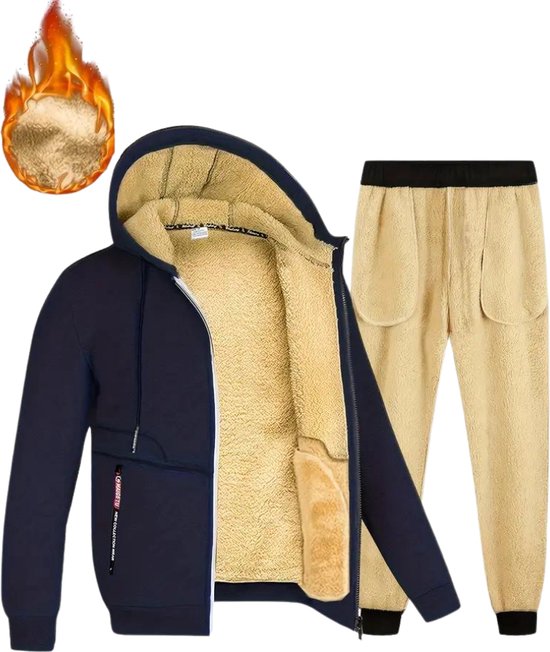 Bovista Vêtements thermiques Homme - Pantalon Thermique - Polaire Thermoset - Avec Capuche - Leggings Thermiques - Hiver - Veste Thermique - Bleu Marine - S