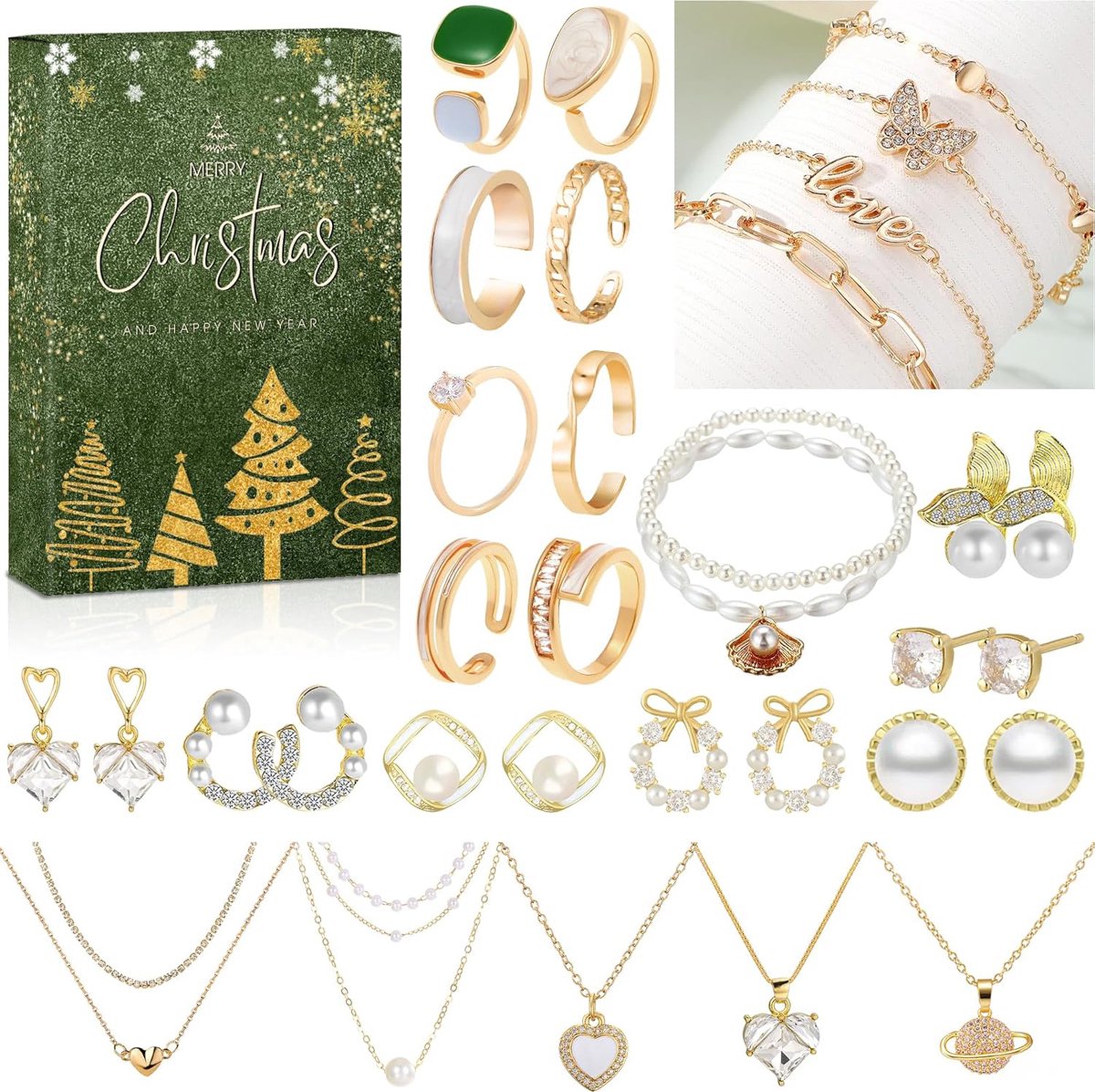 Adventskalender 2024 Sieraden - 24 Verrassingen - Kerstcadeau voor Vrouwen & Meisjes