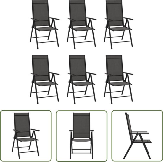 Ensemble de chaises de jardin pliantes The Living Store - Zwart - 54 x 73 x 107 cm - Dossier réglable sur 7 positions