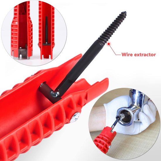 wc bril en kraan moersleutel - multi 5 in 1 tool - kraan gereedschap - kraan sleutel - rood - Dubbele kopsleutel - voor toilet, badkamer, keuken