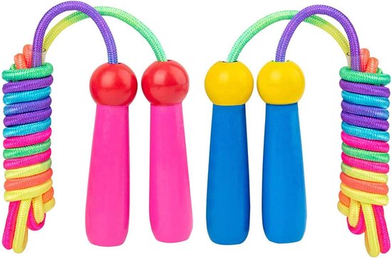 Springtouw kinderen-verstelbare lengte-Leuk speelgoed voor jongens en meisjes voor fitness, training, lichaamsbeweging en buitenactiviteiten-houten handvat en katoenen touw