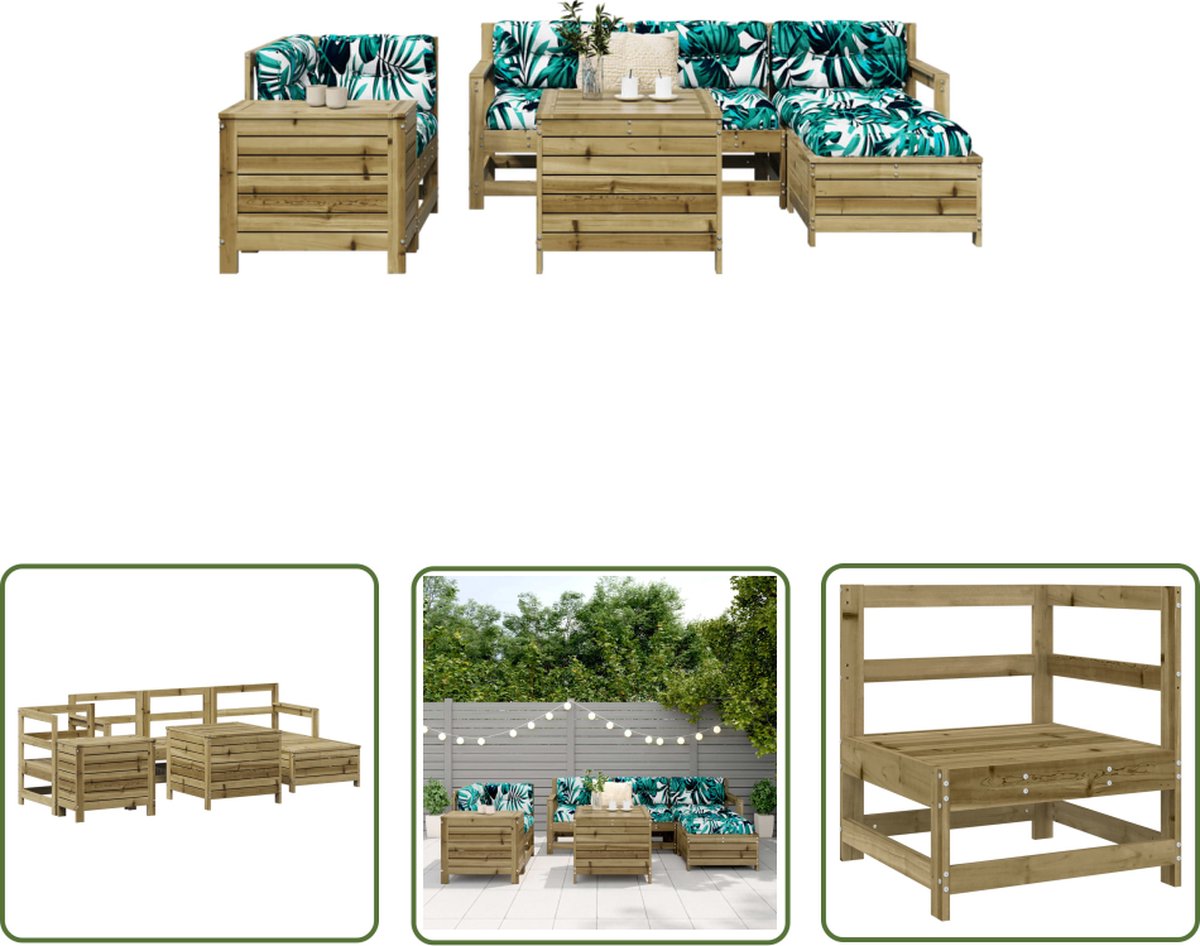 The Living Store loungeset van geïmpregneerd grenenhout in tuinsetting.