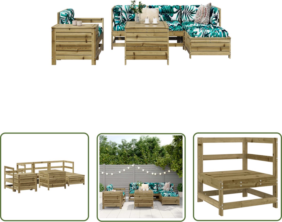 The Living Store 7-delige Loungeset geïmpregneerd grenenhout - Tuin Lounge Set - Houten Loungebank - Buitenlounge - Teak Meubel - Garden Furniture