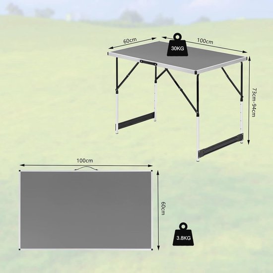 Opvouwbare en Verstelbare Campingtafel - Aluminium en MDF Tuintafel voor Binnen en Buiten — afbeelding 3