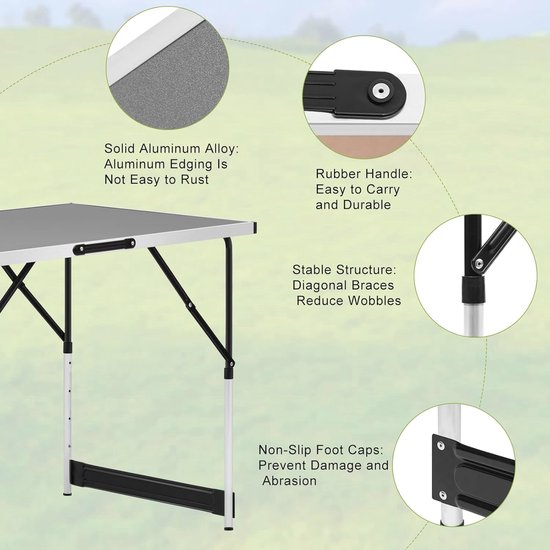 Opvouwbare en Verstelbare Campingtafel - Aluminium en MDF Tuintafel voor Binnen en Buiten — afbeelding 5