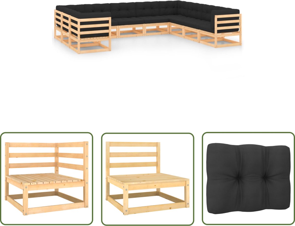 The Living Store 10-delige Loungeset met antracietkleurige kussens grenenhout - Loungeset - Tuinmeubels - Pallets - Hout - Grenenhout