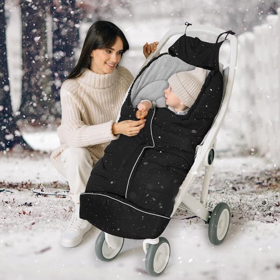 Thermische kinderwagenslaapzak - Waterdichte en winddichte winterslaapzak - Wasbare warme babyslaapzak - Waterdichte en winddichte kinderwagenaccessoires - Geschikt voor baby's van 0-36 maanden (zwart) — afbeelding 4