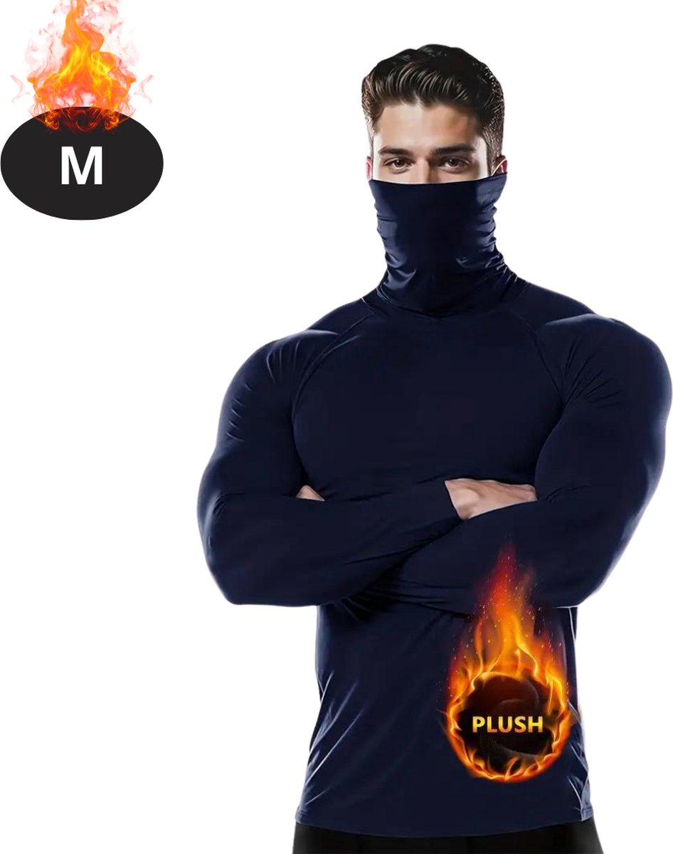 Bovista Thermokleding Heren – Thermoshirt – Gezichtsverwarming – Nekverwarming – Winter – Lange Mouwen – Marineblauw – M
