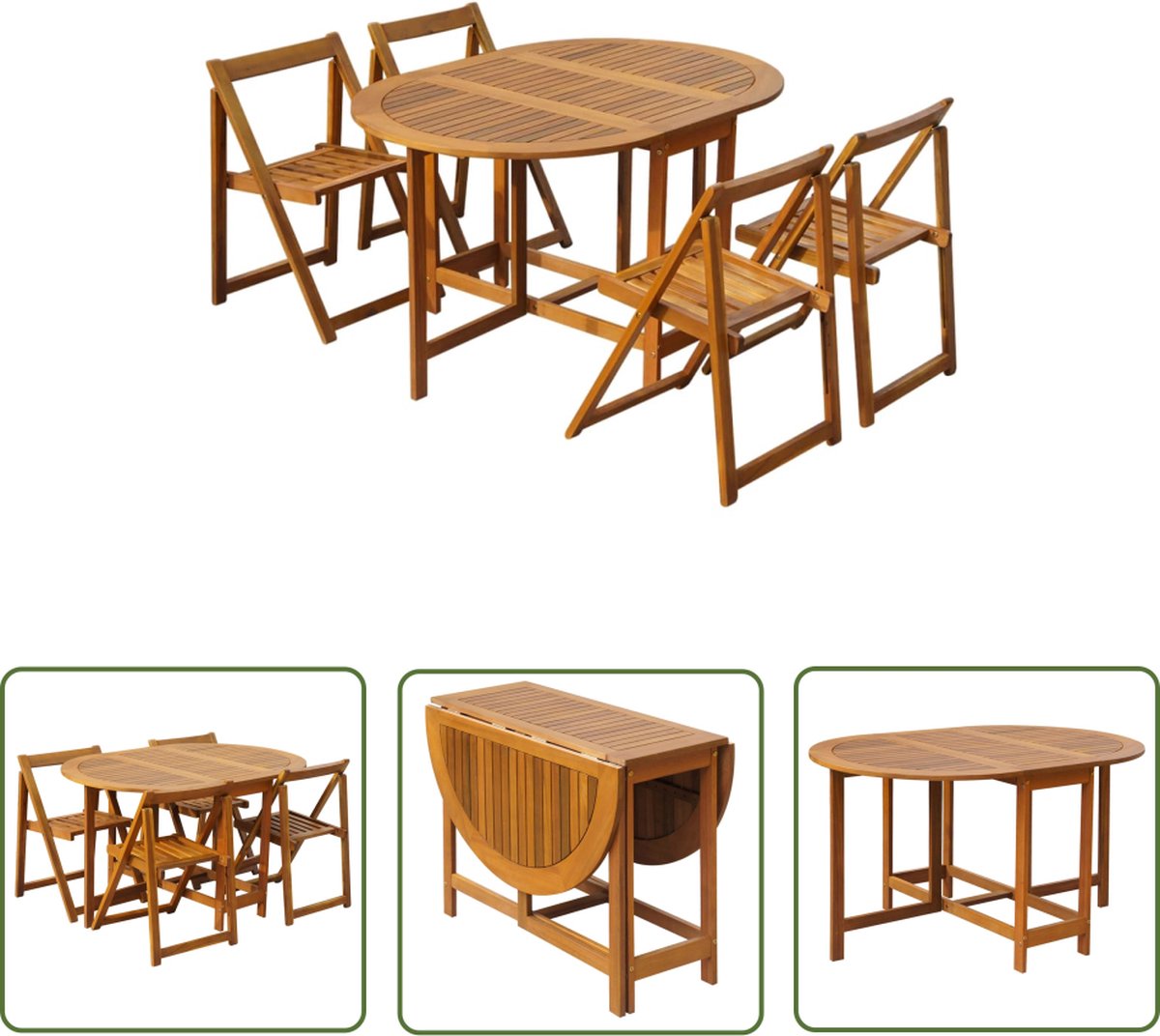 Inklapbare massief acaciahouten tuinset met eetkamerstoelen en tuintafel - The Living Store