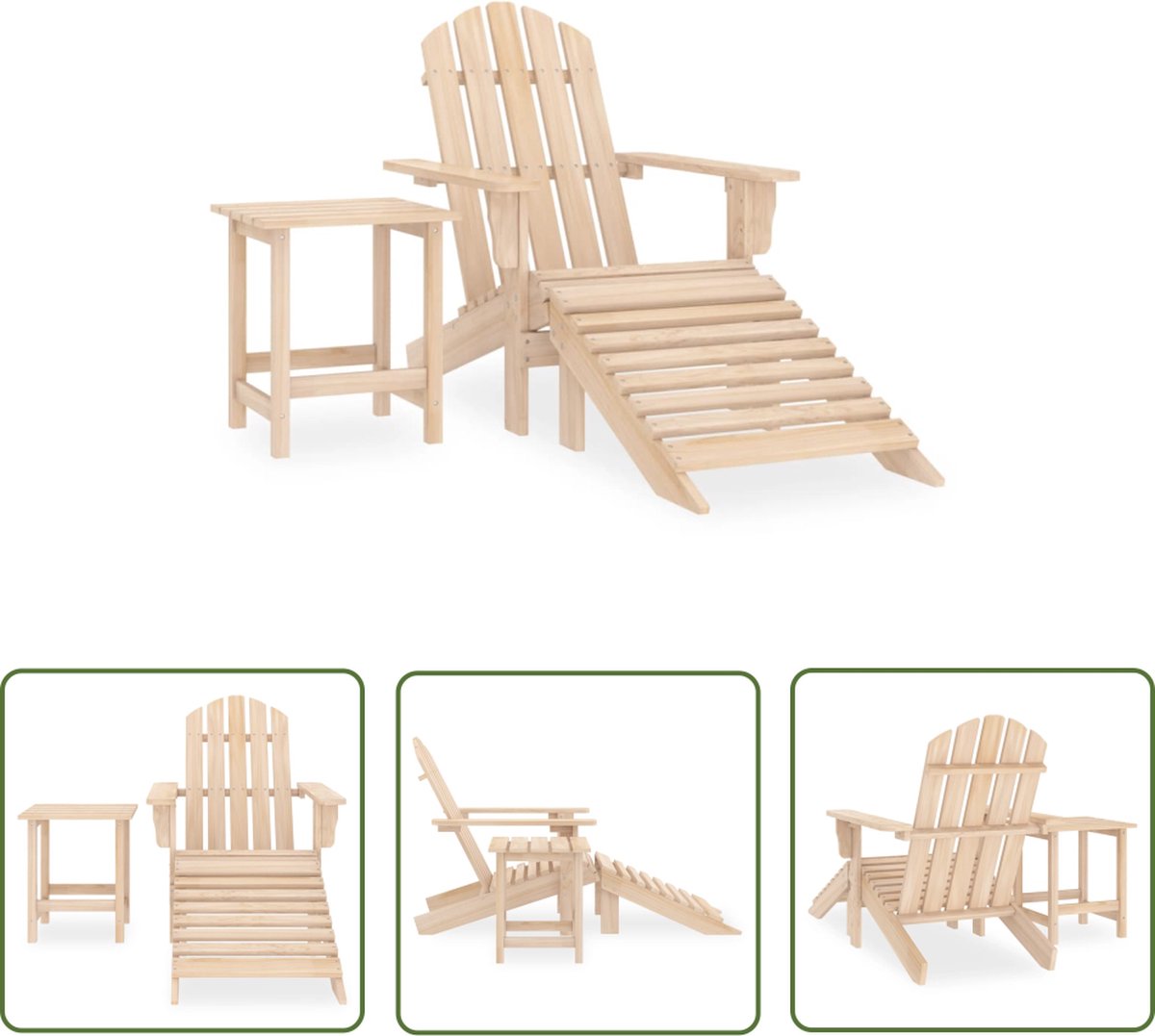 The Living Store Tuinstoel Adirondack met voetenbank en tafel massief vurenhout - Tuinstoel - Adirondack Stoel - Lounge Stoel - Houten Tuinstoelen - Tuinset