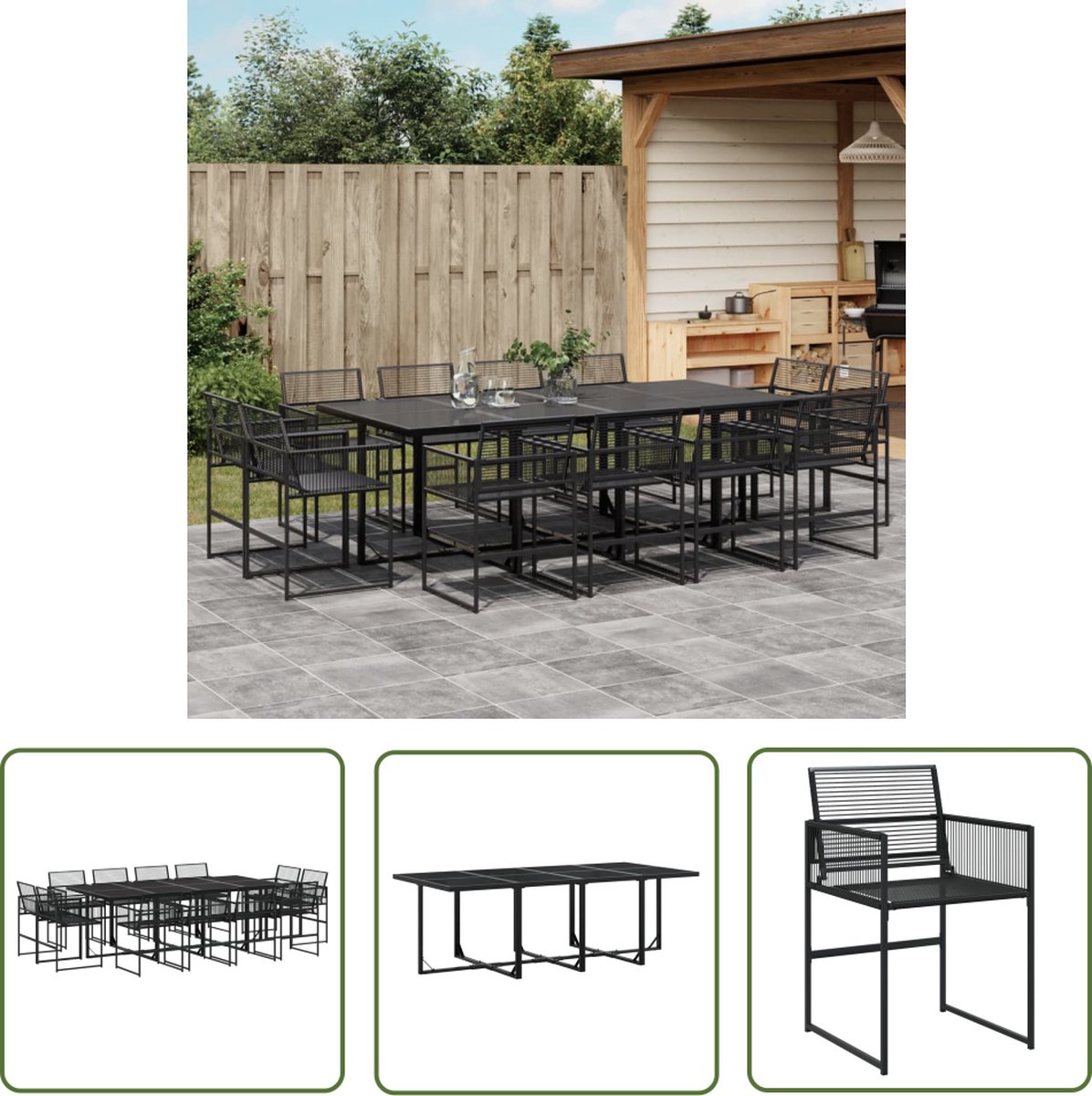 The Living Store 13-delige Tuinset poly rattan zwart - Tuin Set - Tuinset - Eetkamerset - Buitentijd - Terras