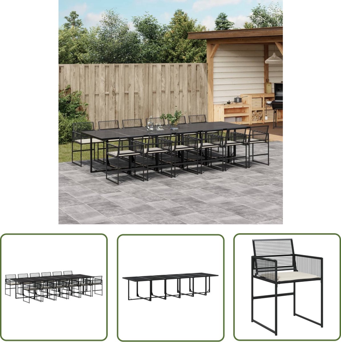Zwarte poly rattan tuinset met kussens en tuintafel - Buitentijd luxe loungeset