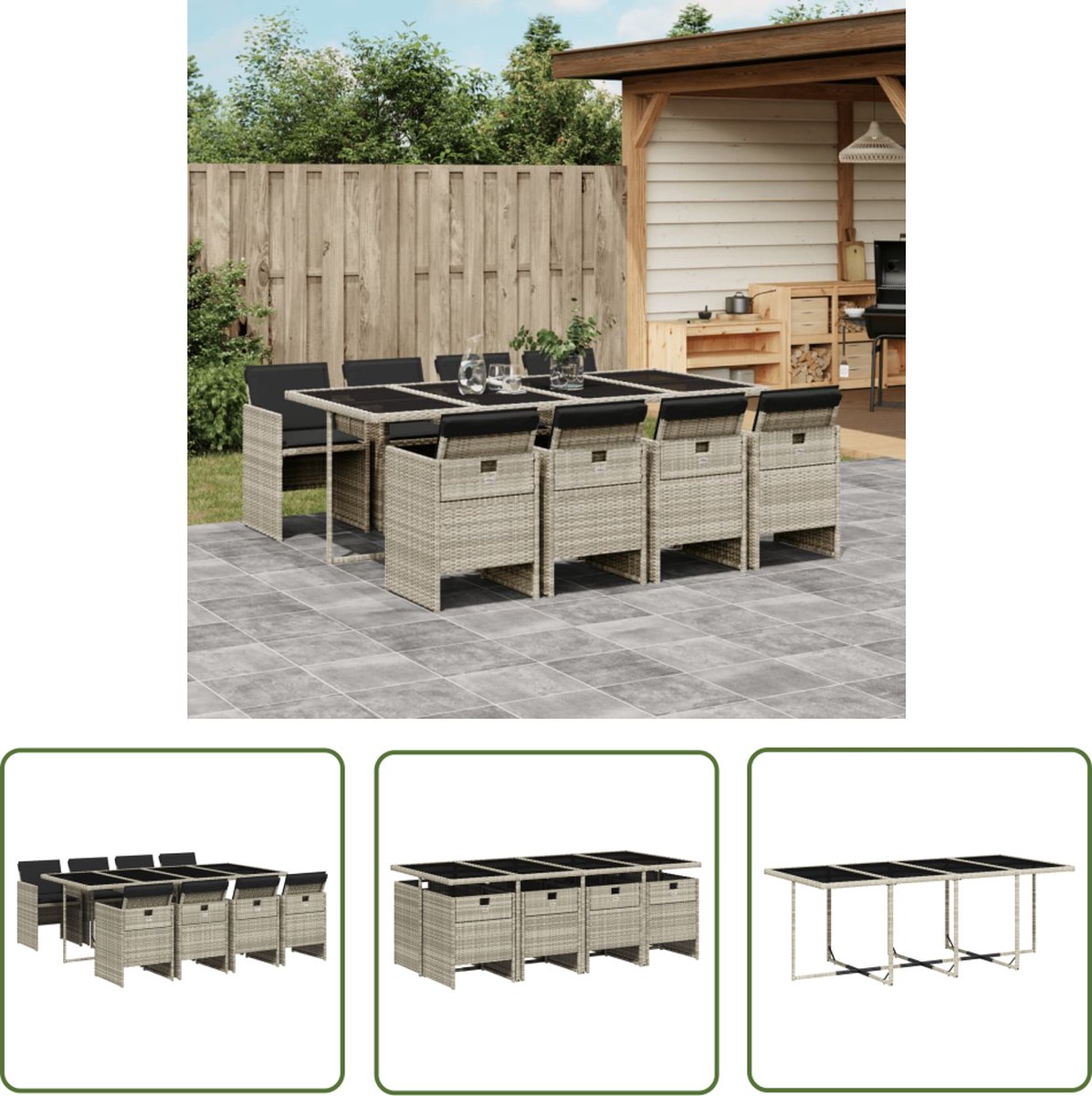 Lichtgrijze polyrattan tuinset met kussens voor buiten - The Living Store.