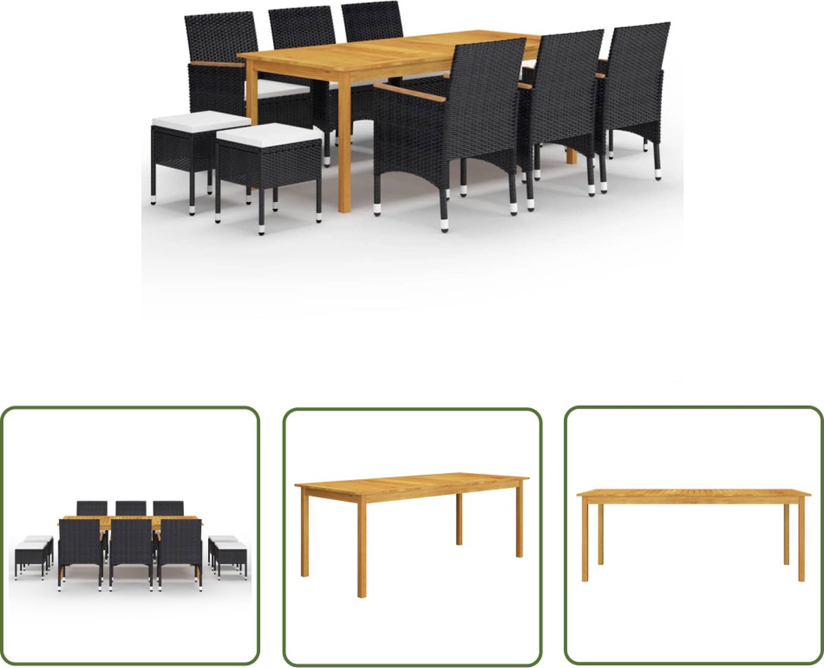 The Living Store 11-delige Tuinset zwart - Tuinset - Acacia Houten Meubilair - Buitentafels - Lounge Set - Eetkamerstoel