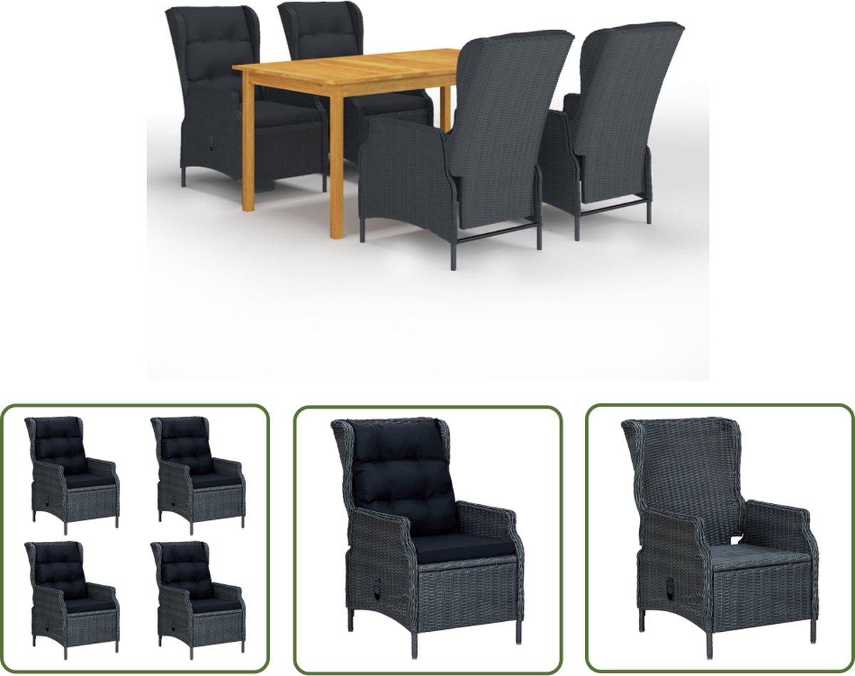 The Living Store 5-delige Tuinset donkergrijs - Tuinmeubels - Tuinset - Acacia Hout - Lounge Set - Eetkamerset
