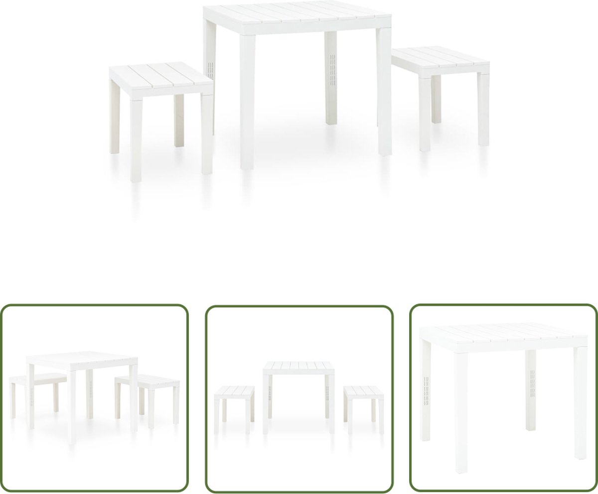 The Living Store Tuintafel met 2 banken kunststof wit - Tuinbank - Tuinset - Buitentijd - Lounge Set - Eetkamerstoel
