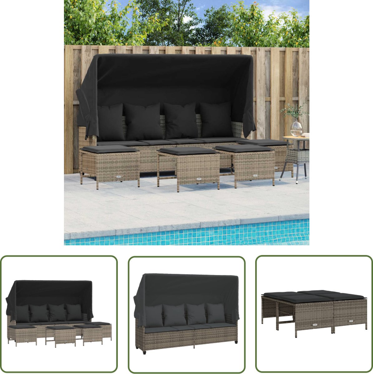 The Living Store 5-delige Loungeset met kussens poly rattan grijs - Loungeset - Tuinset - Lounge Set - Buitendecoratie - Tuinmeubelset