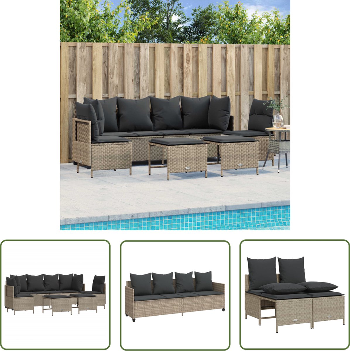 The Living Store 5-delige Loungeset met kussens poly rattan lichtgrijs - Loungeset - Tuinset - PE-rattan - Lounge Set - Buitendecoratie