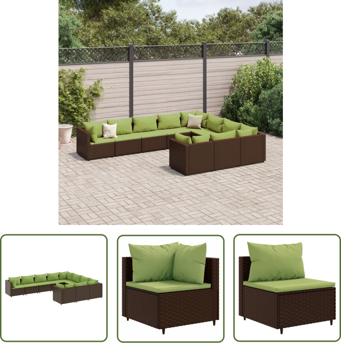 The Living Store 10-delige Loungeset met kussens poly rattan bruin - Loungebank - Tuinset - Lounge Set - Buitendiner - Garden Furniture The Living Store 10-delige Loungeset met kussens poly rattan bruin - Loungebank - Tuinset - Lounge Set - Buitendiner - Garden Furniture - Afbeelding 1